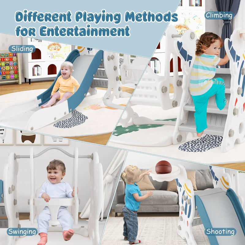 4-in-1 Kids Slide and Swing Set with Basketball Hoop by DirectDeals
