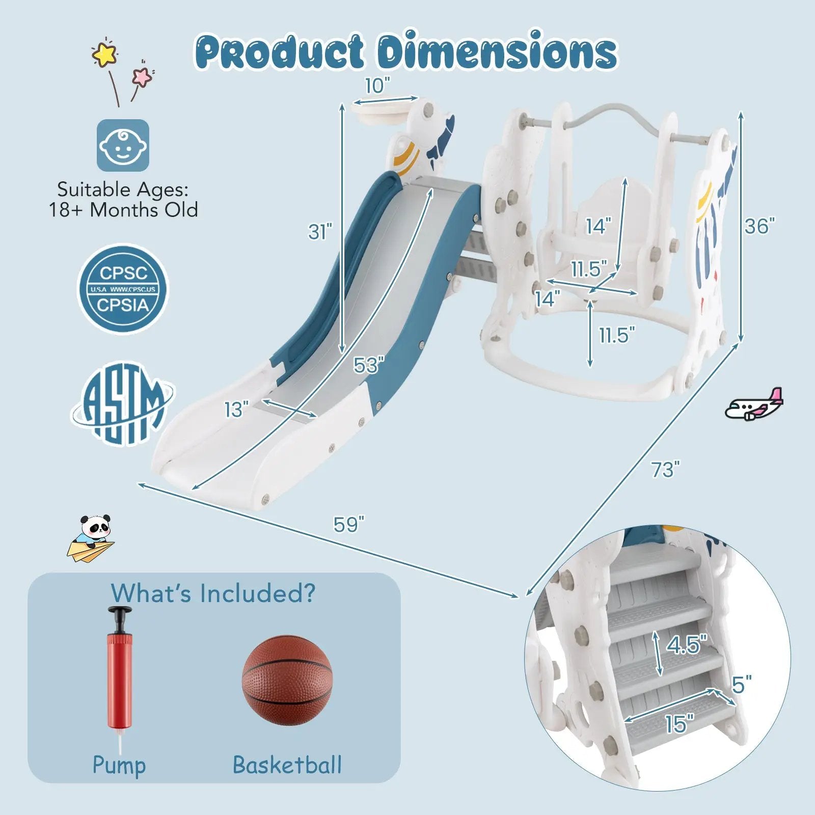 4-in-1 Kids Slide and Swing Set with Basketball Hoop by DirectDeals