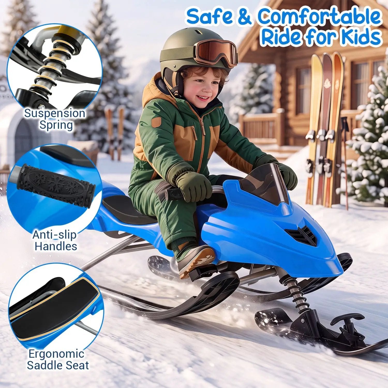 Snow Racer Sled with Brakes and Steering Handle for Kids by DirectDeals