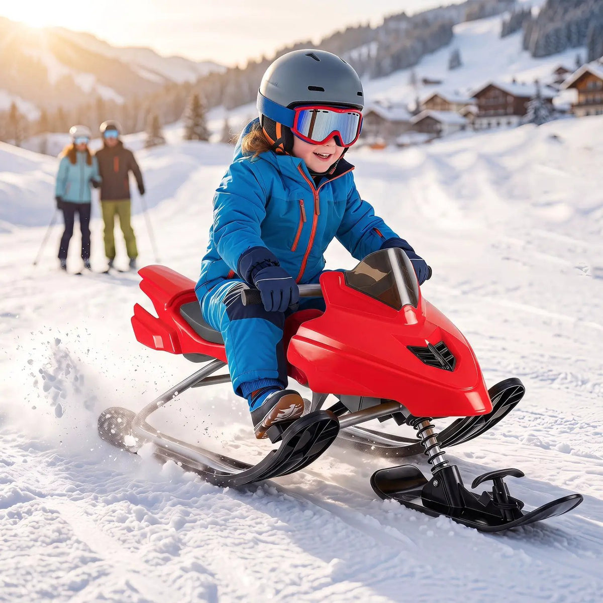 Snow Racer Sled with Brakes and Steering Handle for Kids by DirectDeals