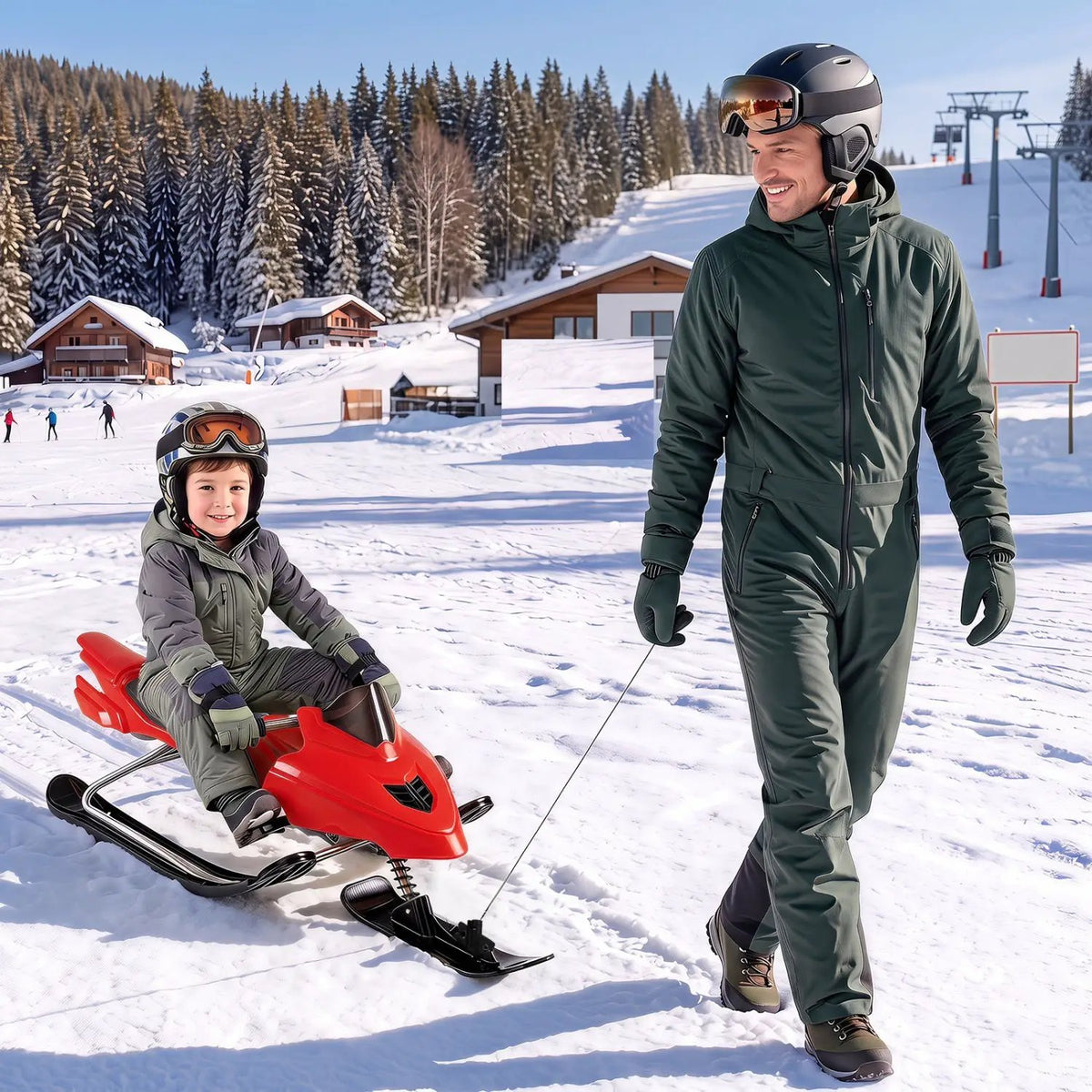 Snow Racer Sled with Brakes and Steering Handle for Kids by DirectDeals