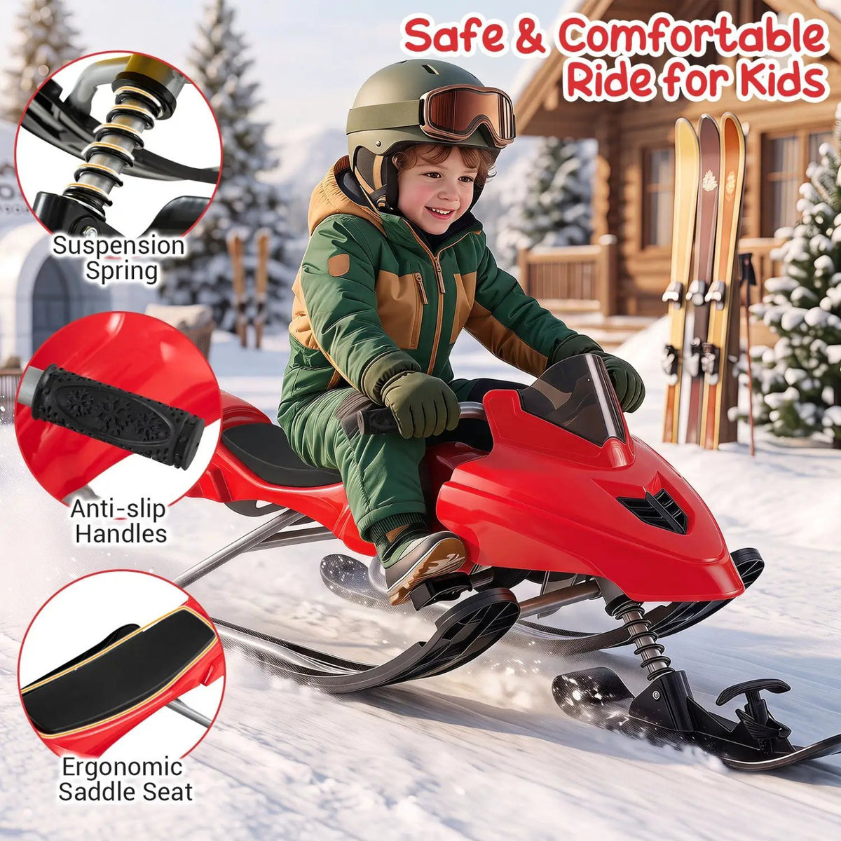 Snow Racer Sled with Brakes and Steering Handle for Kids by DirectDeals