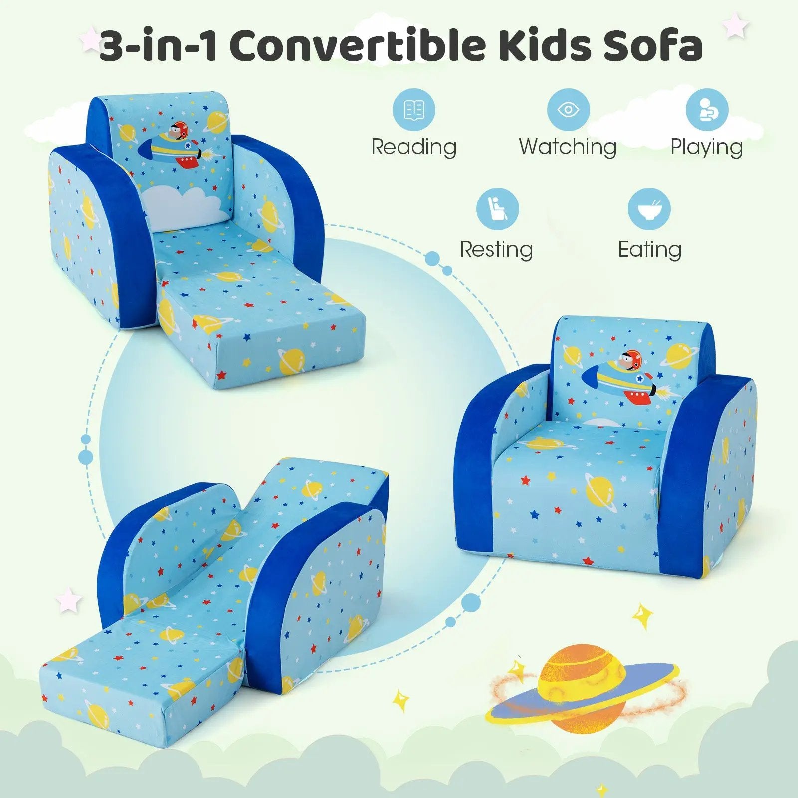 3 in 1 Convertible Flip Open Kids Sofa for Nap Play Sleep by DirectDeals