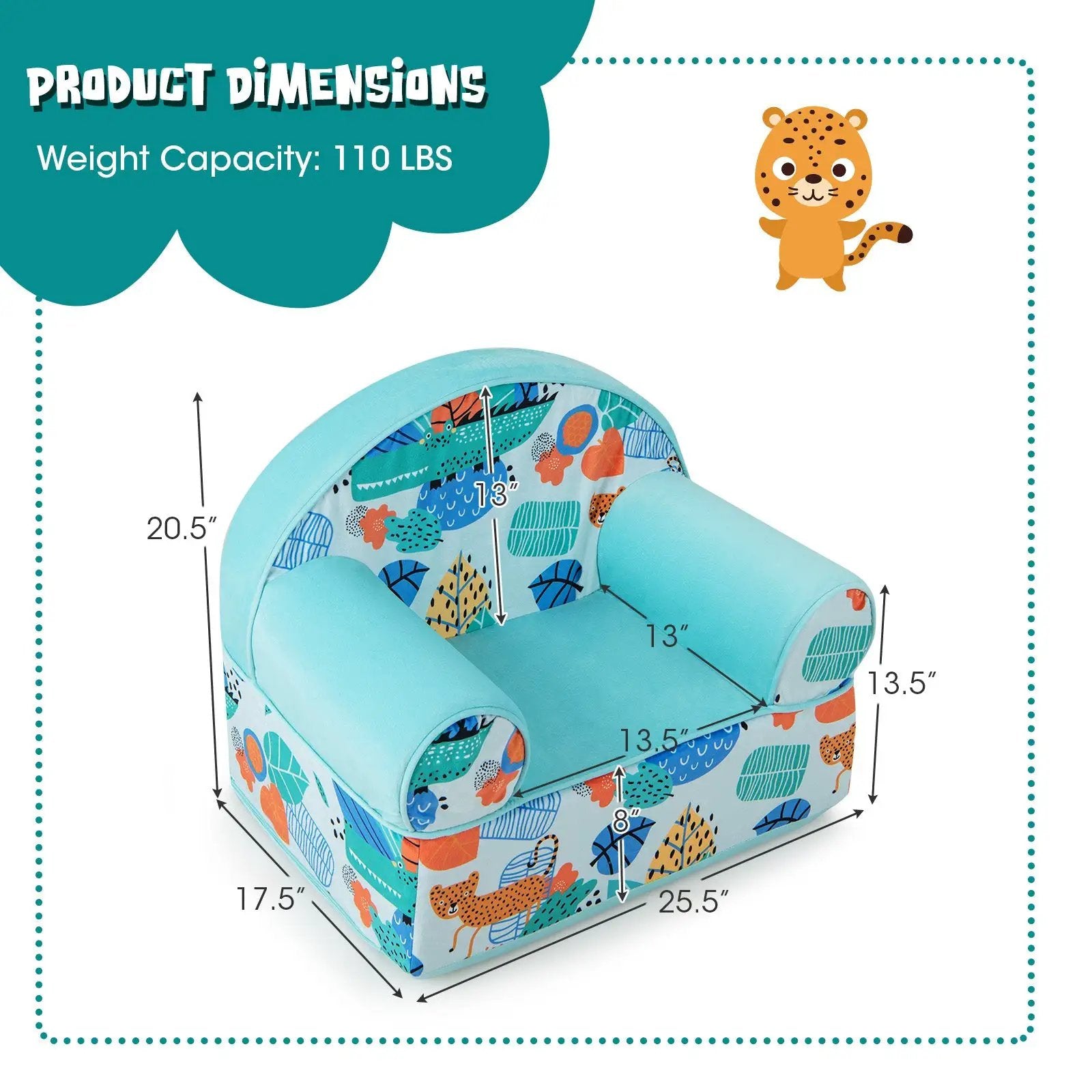 Kids Armchair with Plush Velvet Cover and Soft Sponge Filling-Blue by DirectDeals