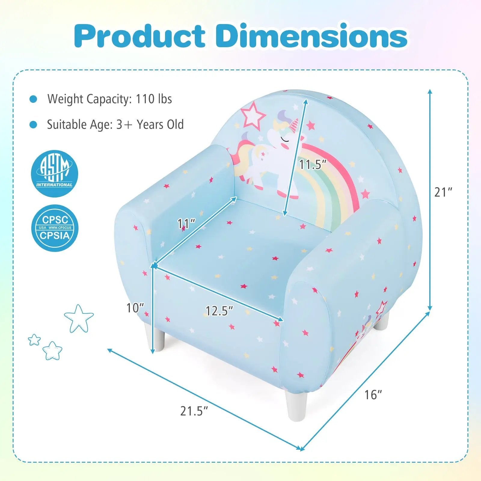 Kids Sofa with Breathable Spandex Fabric and High-density Sponge Filling for Boys and Girls by DirectDeals