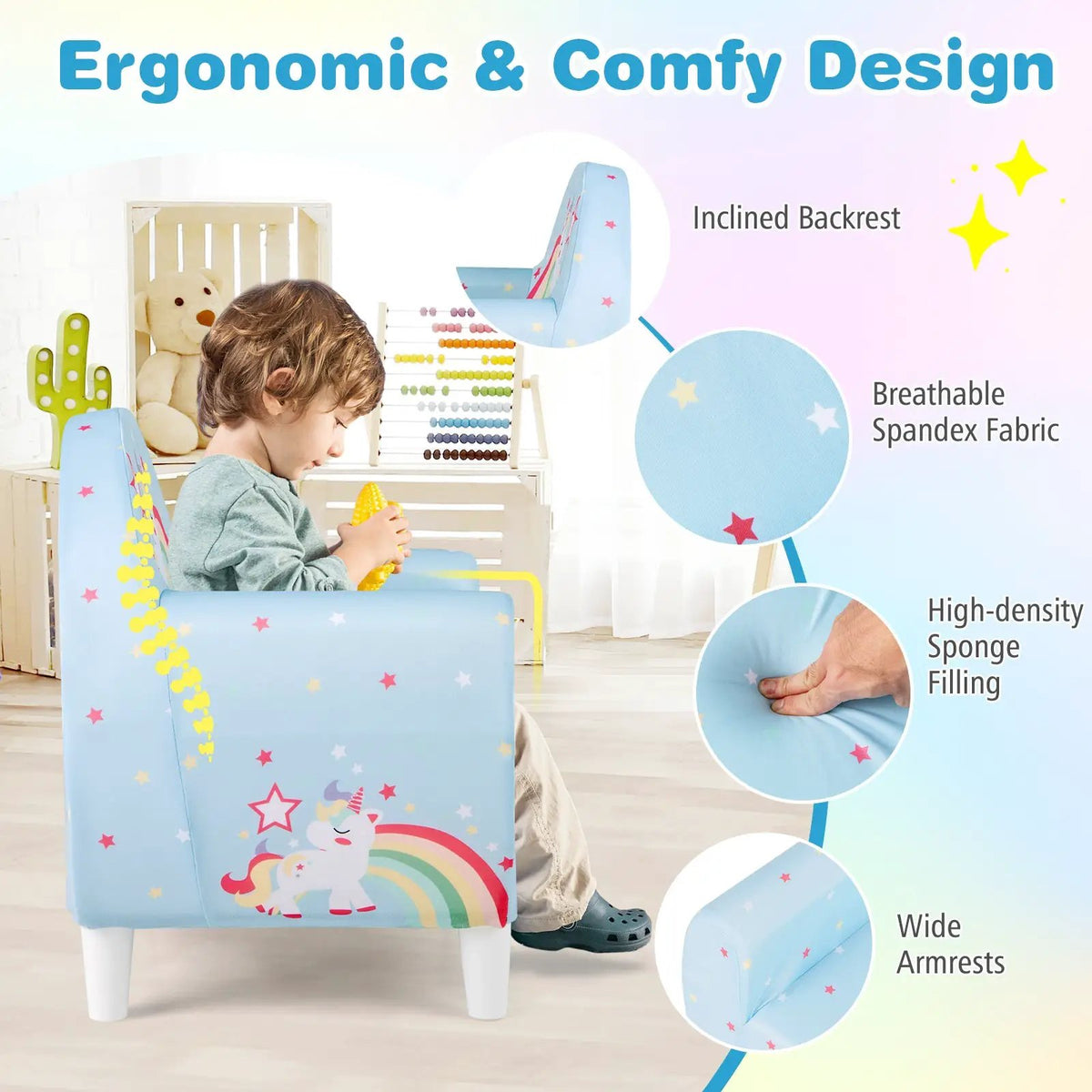 Kids Sofa with Breathable Spandex Fabric and High-density Sponge Filling for Boys and Girls by DirectDeals