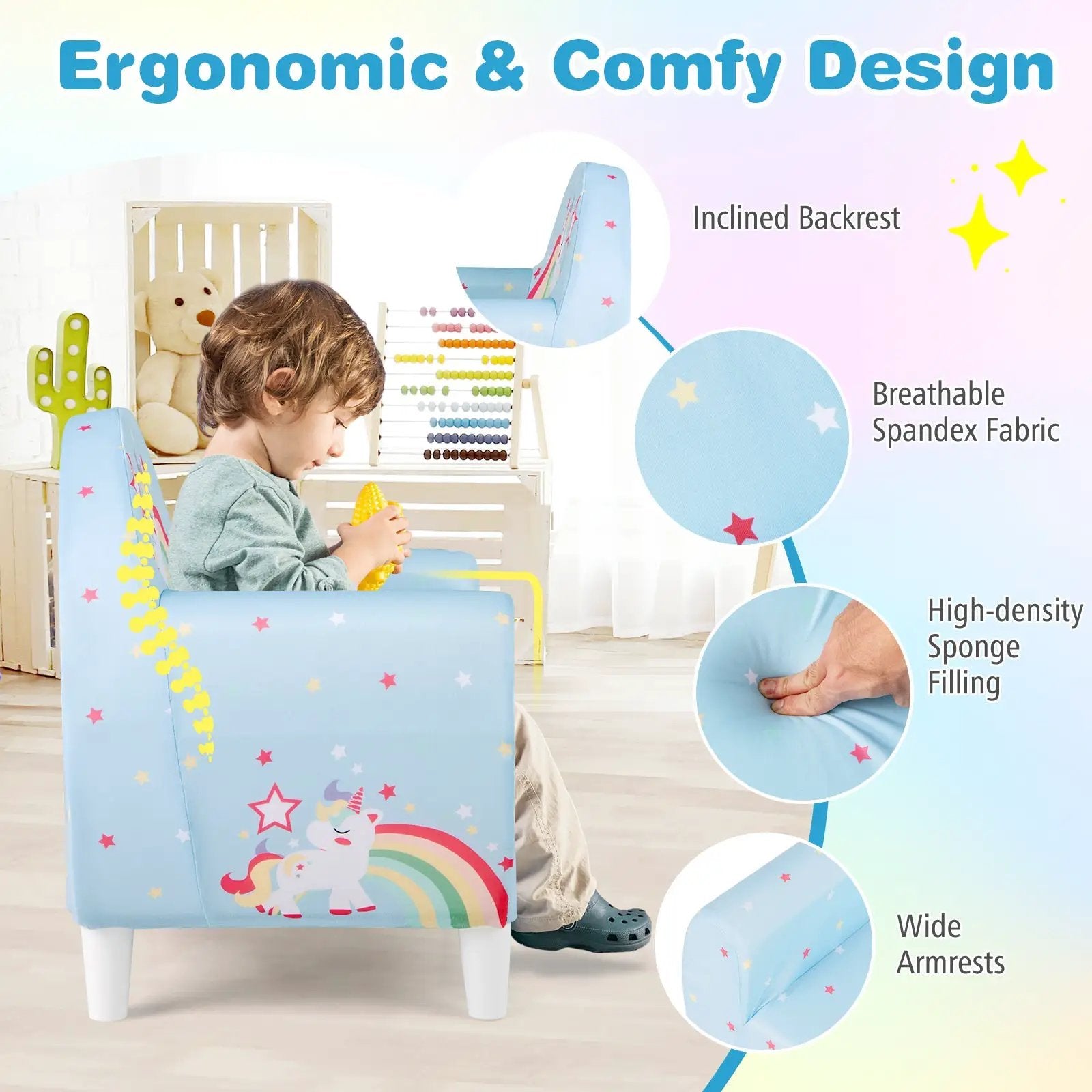 Kids Sofa with Breathable Spandex Fabric and High-density Sponge Filling for Boys and Girls by DirectDeals