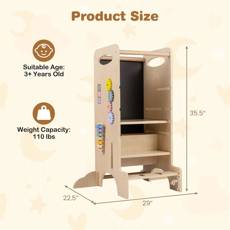 Kids Standing Tower with Detachable Chalkboard and Montessori Games for 3+ Years Old by DirectDeals