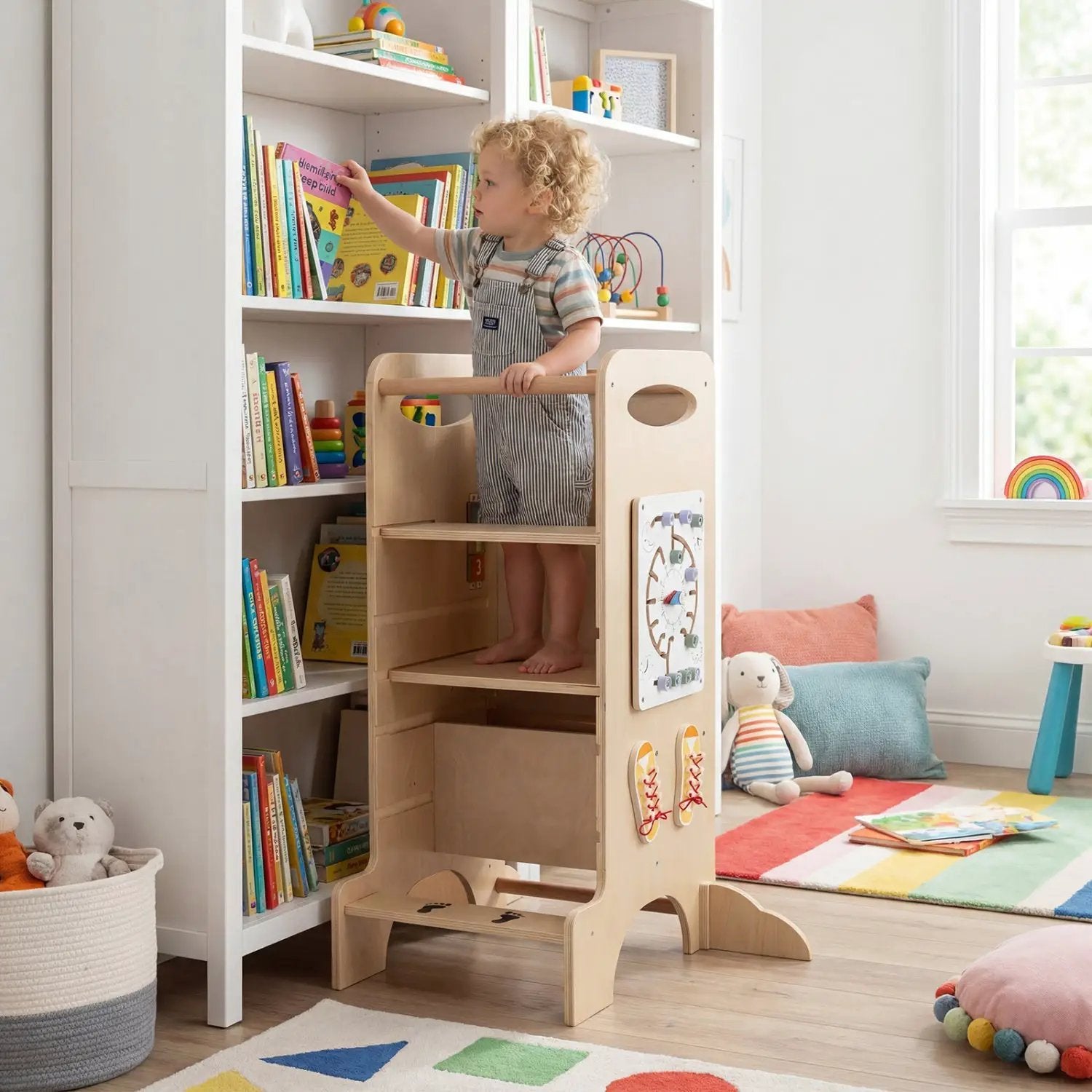 Kids Standing Tower with Detachable Chalkboard and Montessori Games for 3+ Years Old by DirectDeals