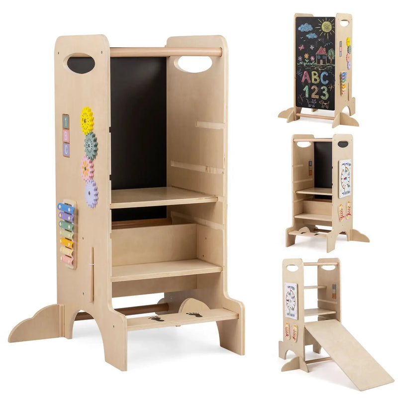 Kids Standing Tower with Detachable Chalkboard and Montessori Games for 3+ Years Old by DirectDeals