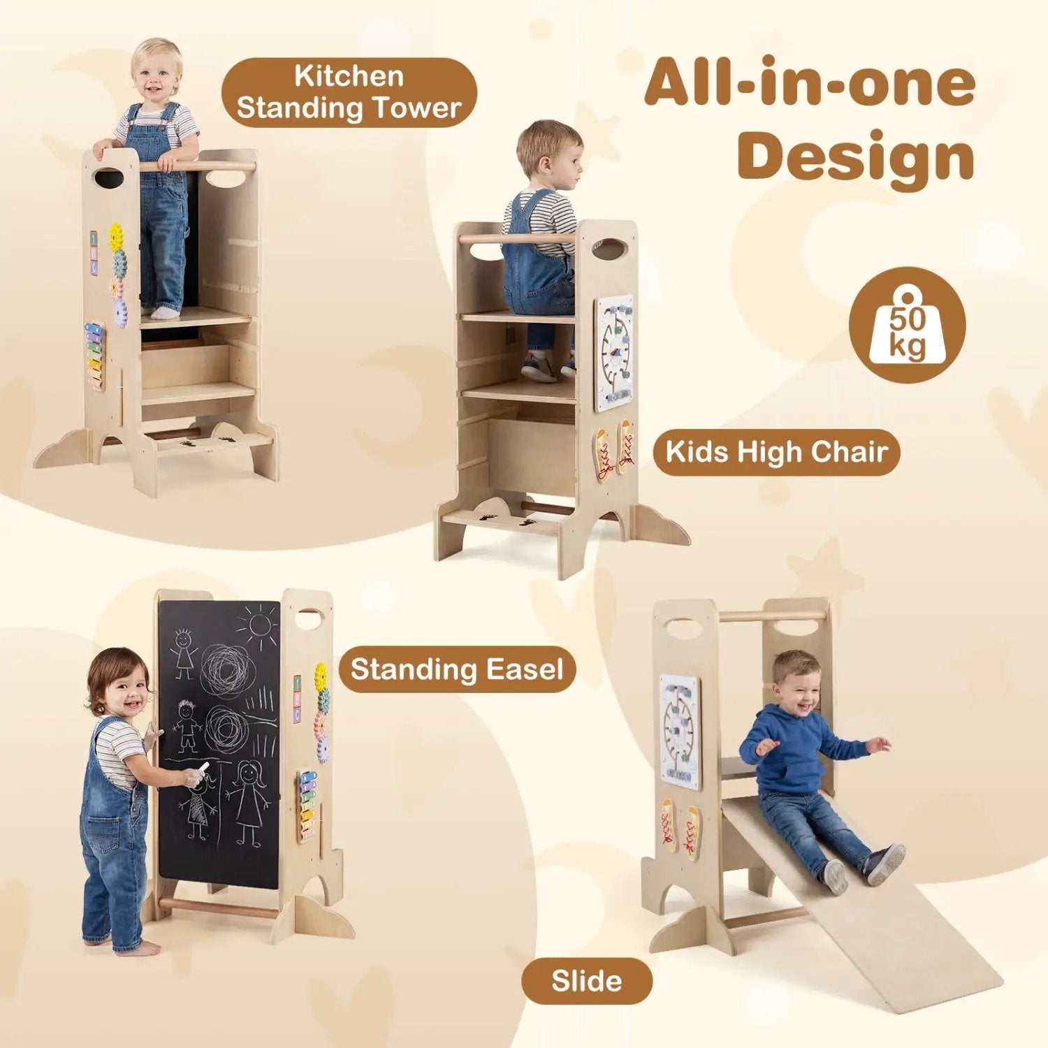 Kids Standing Tower with Detachable Chalkboard and Montessori Games for 3+ Years Old by DirectDeals