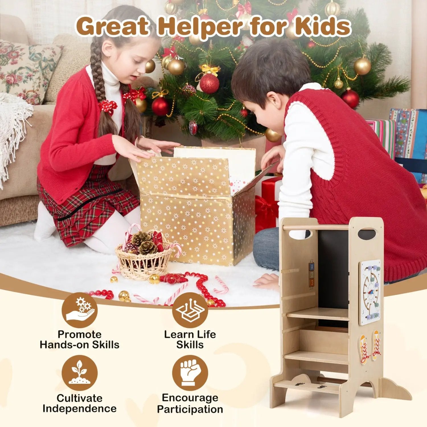 Kids Standing Tower with Detachable Chalkboard and Montessori Games for 3+ Years Old by DirectDeals