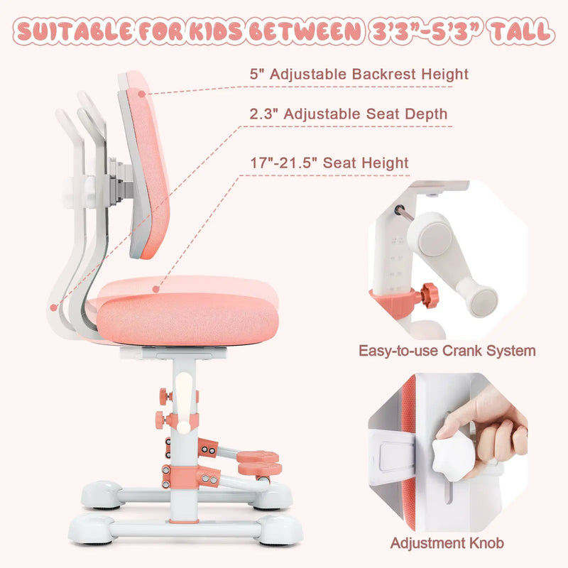 Kids Study Chair with Adjustable Double Backrest and Footrest by DirectDeals