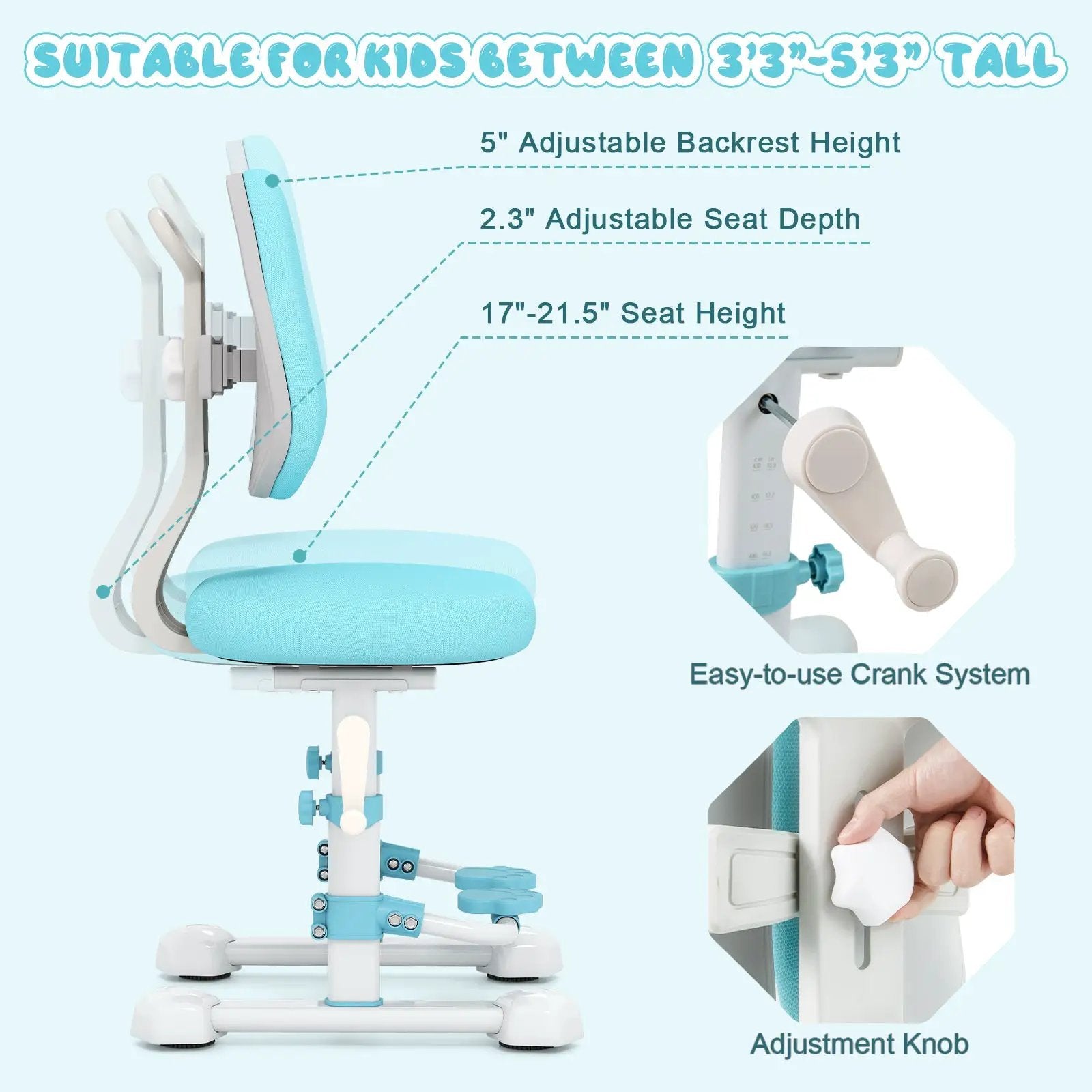 Kids Study Chair with Adjustable Double Backrest and Footrest by DirectDeals