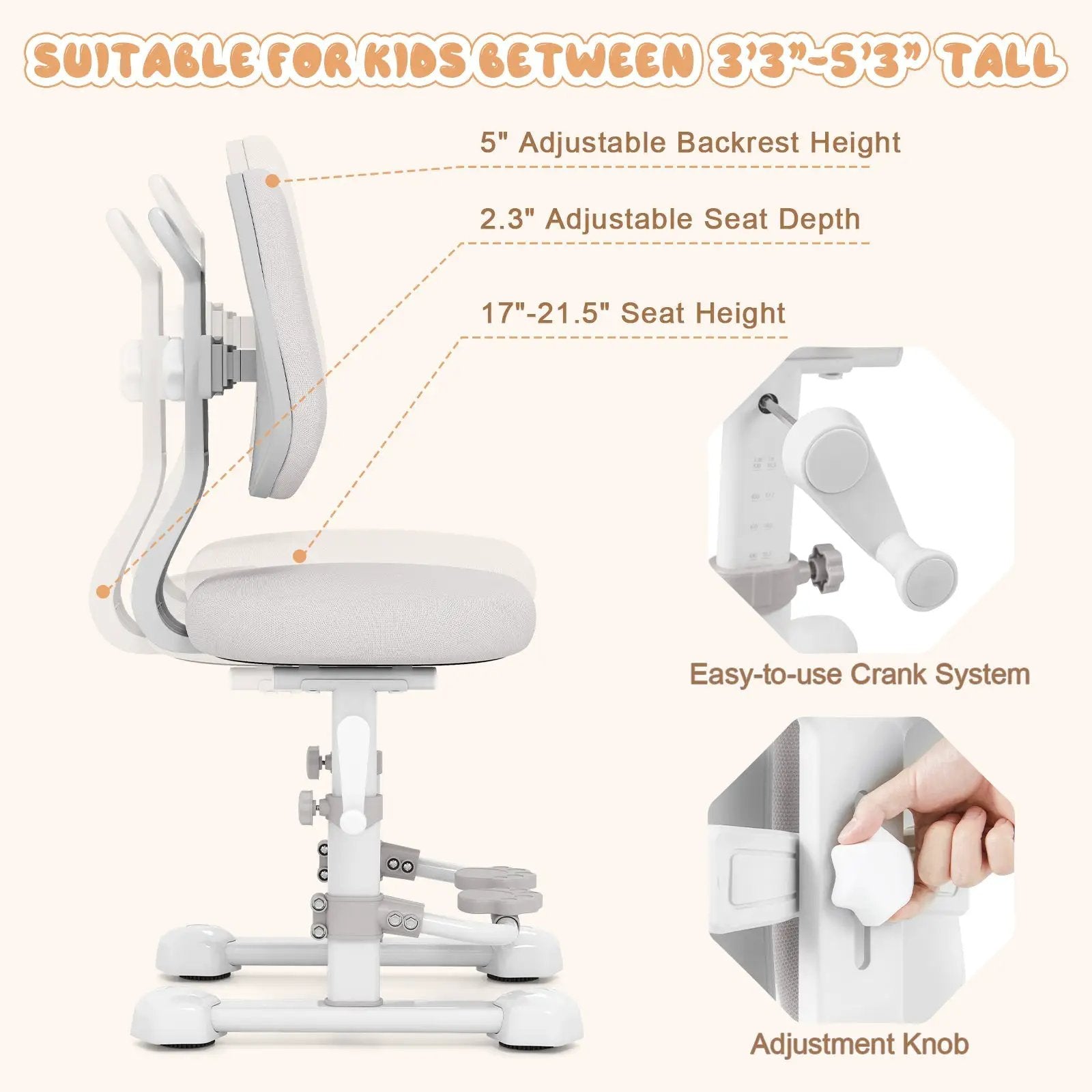 Kids Study Chair with Adjustable Double Backrest and Footrest by DirectDeals