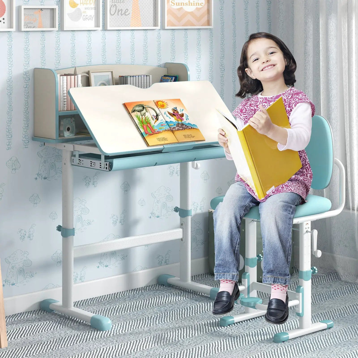 Height Adjustable Kids Study Desk with Tilt Desktop by DirectDeals