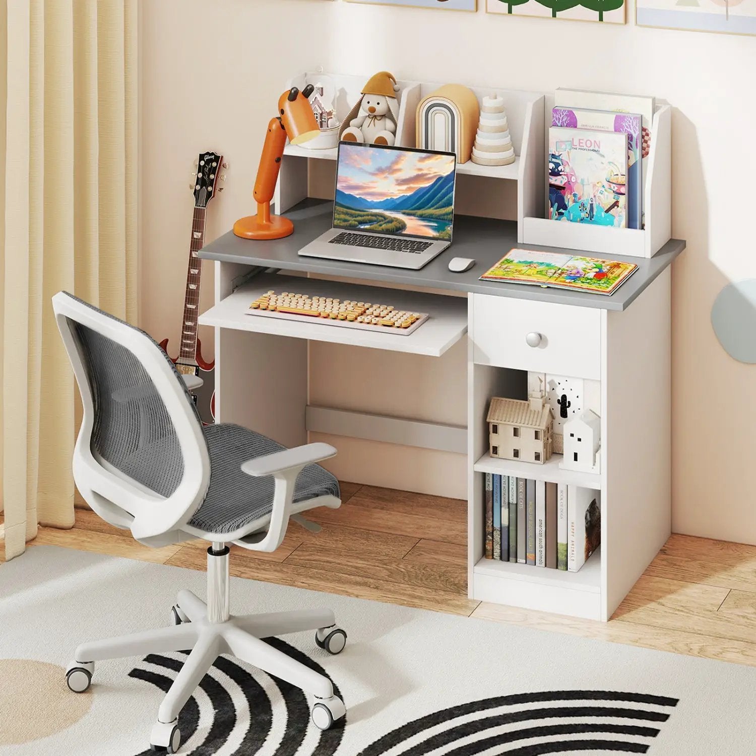 Kids Study Desk with Hutch, Drawer & Shelves by DirectDeals