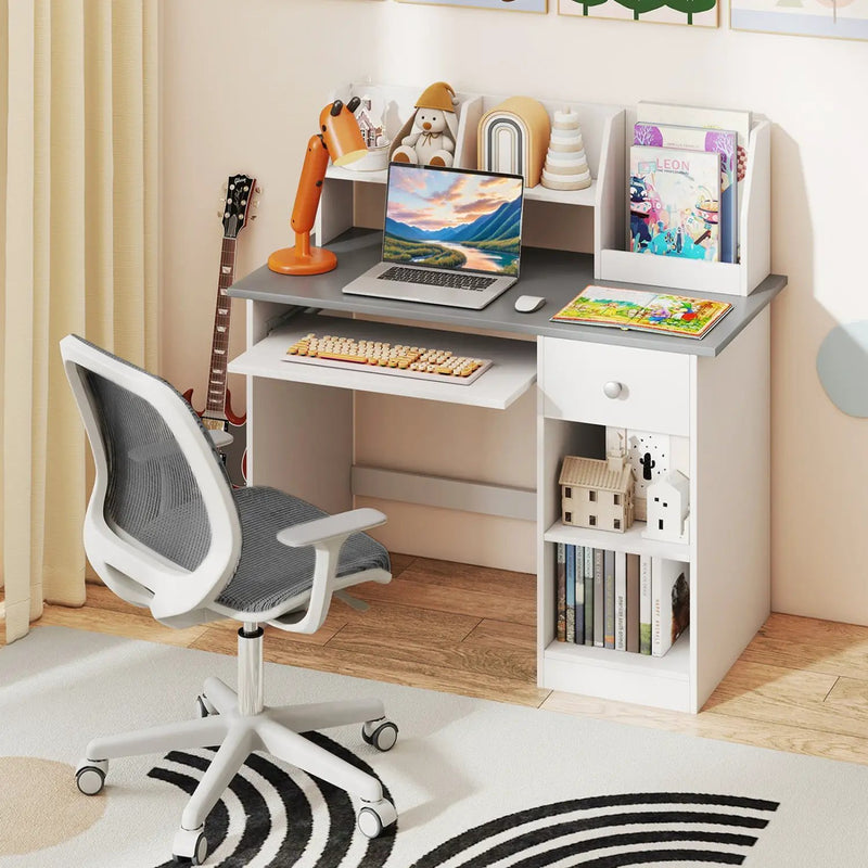 Kids Study Desk with Hutch, Drawer & Shelves by DirectDeals