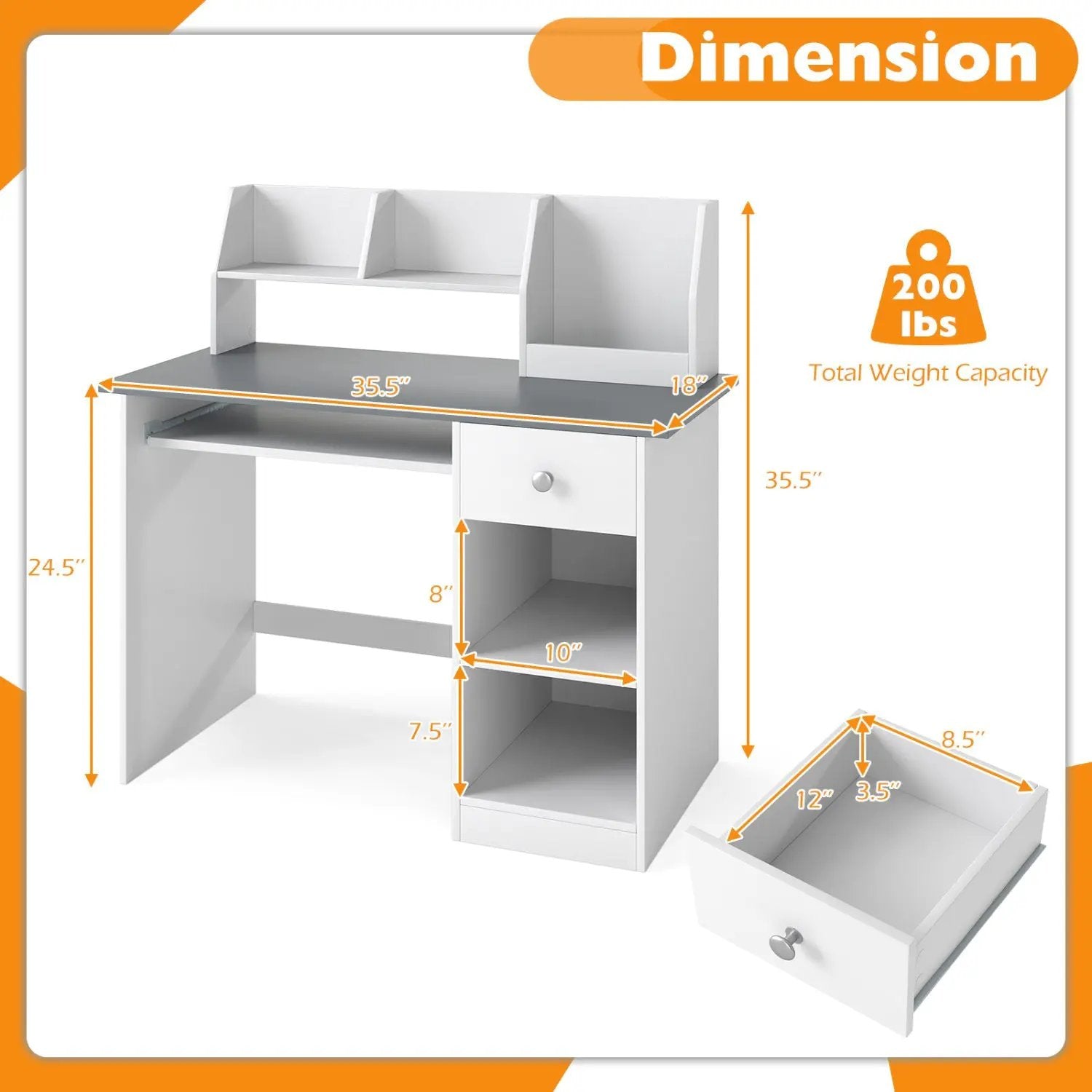 Kids Study Desk with Hutch, Drawer & Shelves by DirectDeals