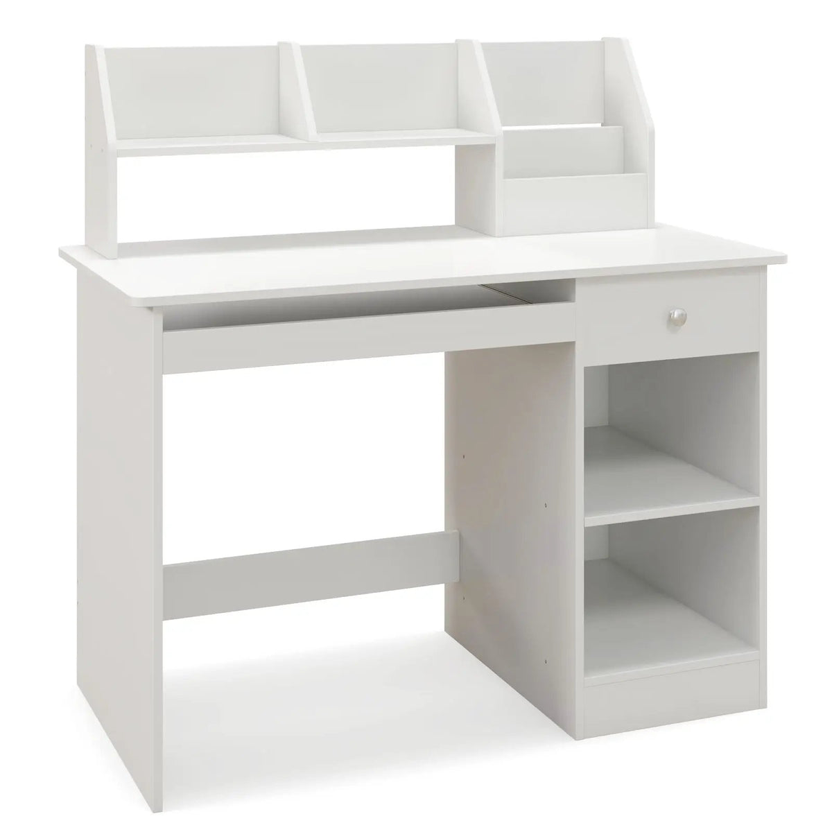 Kids Study Desk Children Writing Table with Hutch Drawer Shelves and Keyboard Tray-White by DirectDeals