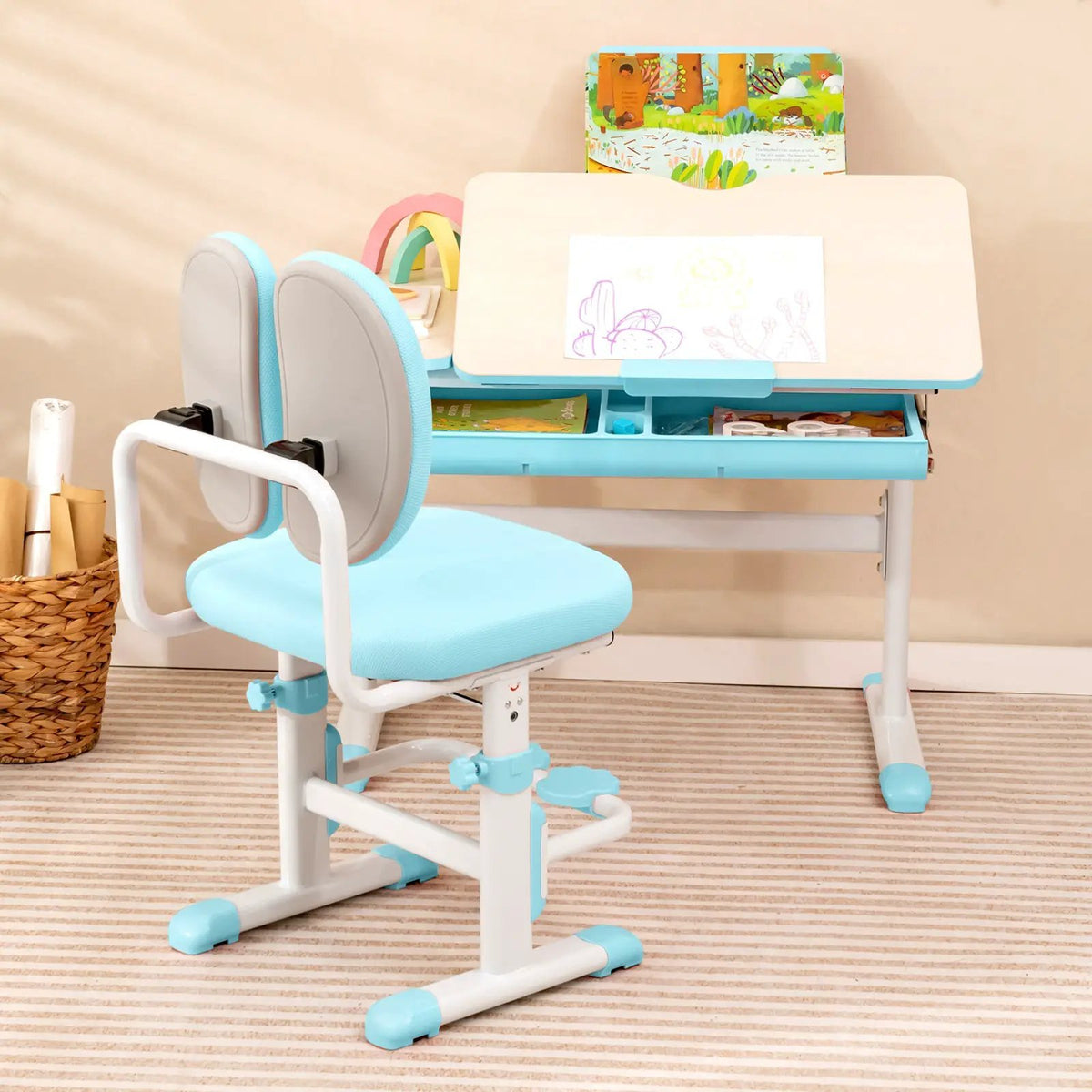 Height-Adjustable Kid's Study Desk and Chair Set by DirectDeals