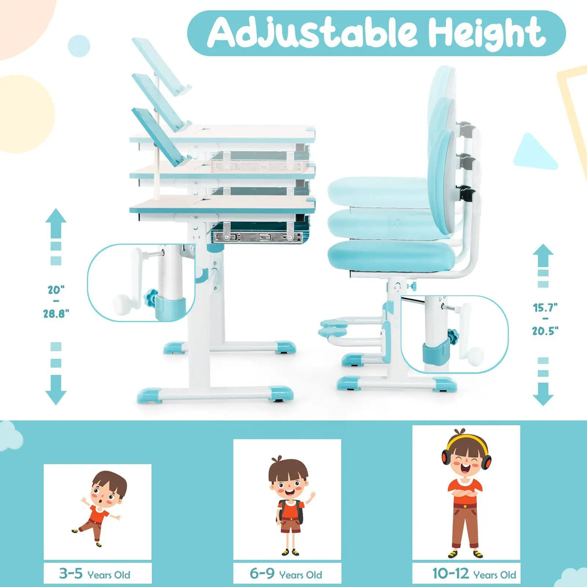 Height-Adjustable Kid's Study Desk and Chair Set by DirectDeals