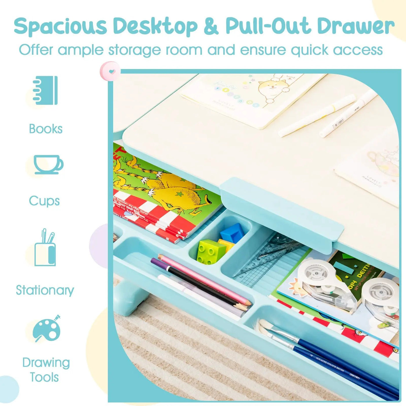 Height-Adjustable Kid's Study Desk and Chair Set by DirectDeals