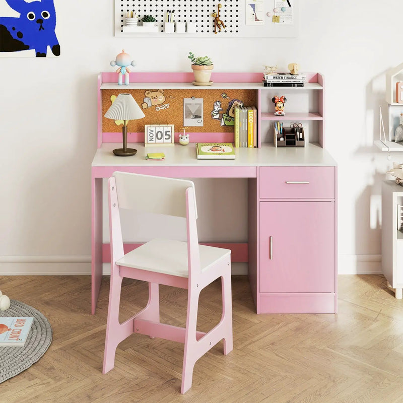 Kids Study Desk and Chair Set with Storage and Bulletin Board by DirectDeals