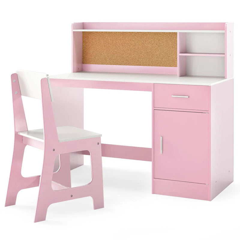 Kids Study Desk and Chair Set with Storage and Bulletin Board by DirectDeals