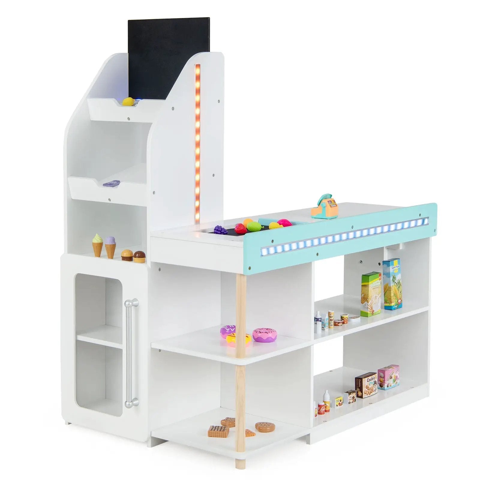 Wooden Kids Supermarket Playset with Cash Register and Shopping Cart-White by DirectDeals