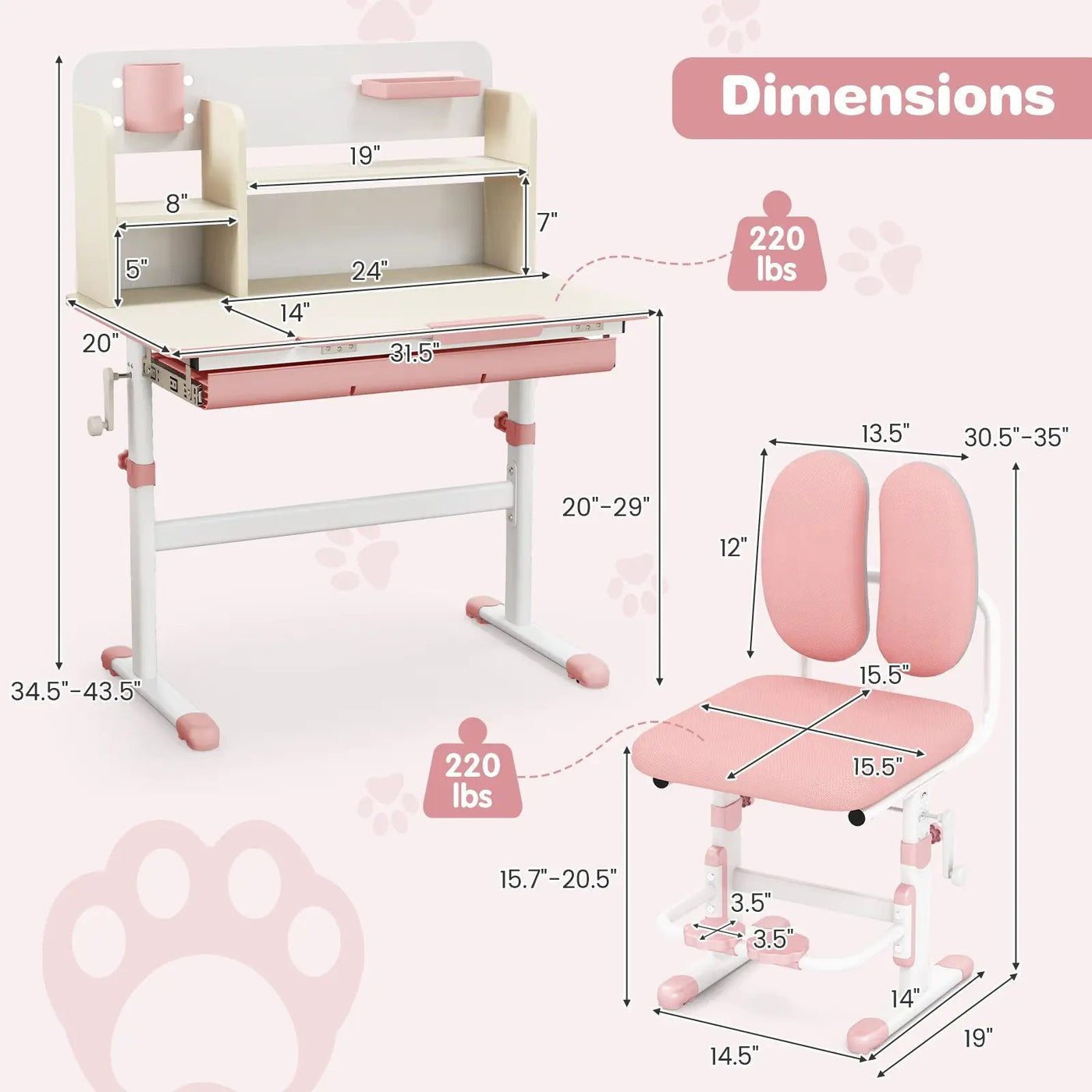 Height Adjustable Children School Home Study Table and Chair Set with Tilted Desktop for 3-12 Years Old by DirectDeals