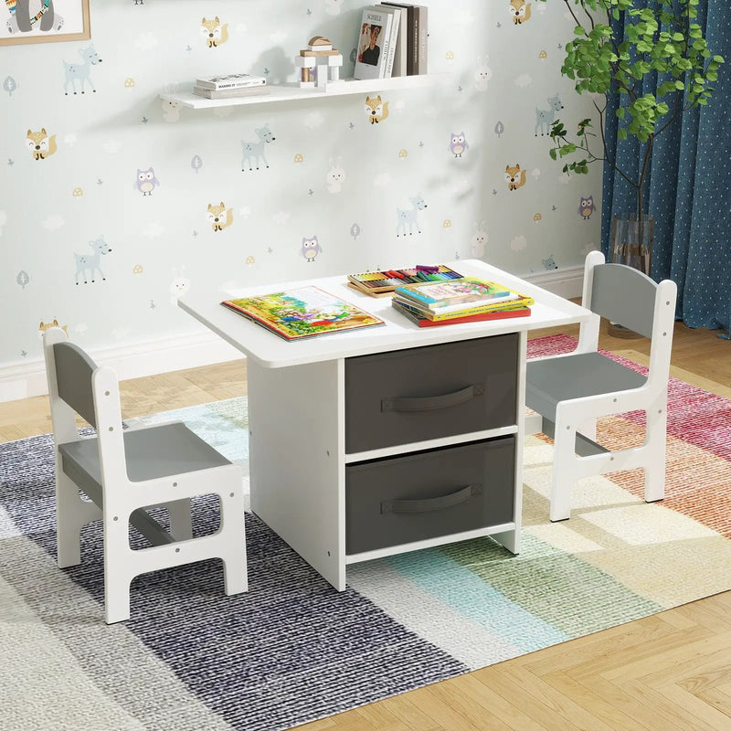 Kids Table and 2 Chairs Set Removable Storage Drawers by DirectDeals