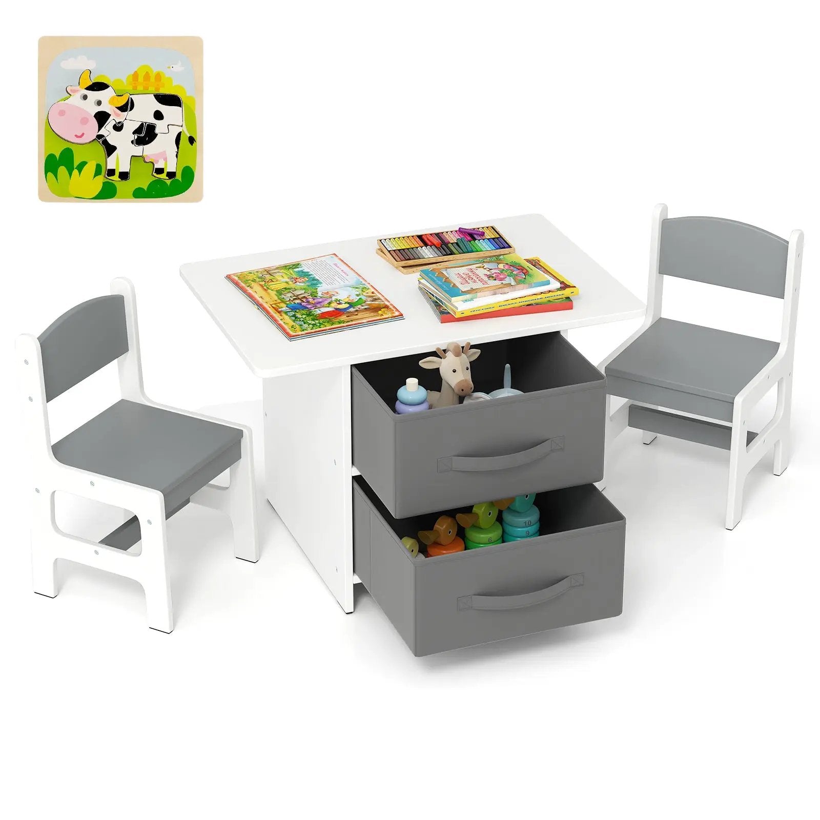 Kids Table and 2 Chairs Set Removable Storage Drawers by DirectDeals