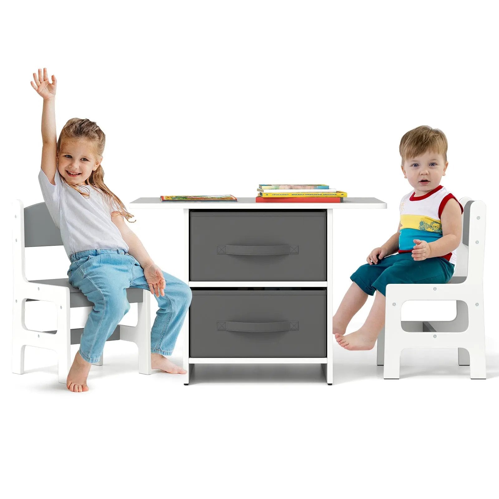 Kids Table and 2 Chairs Set Removable Storage Drawers by DirectDeals
