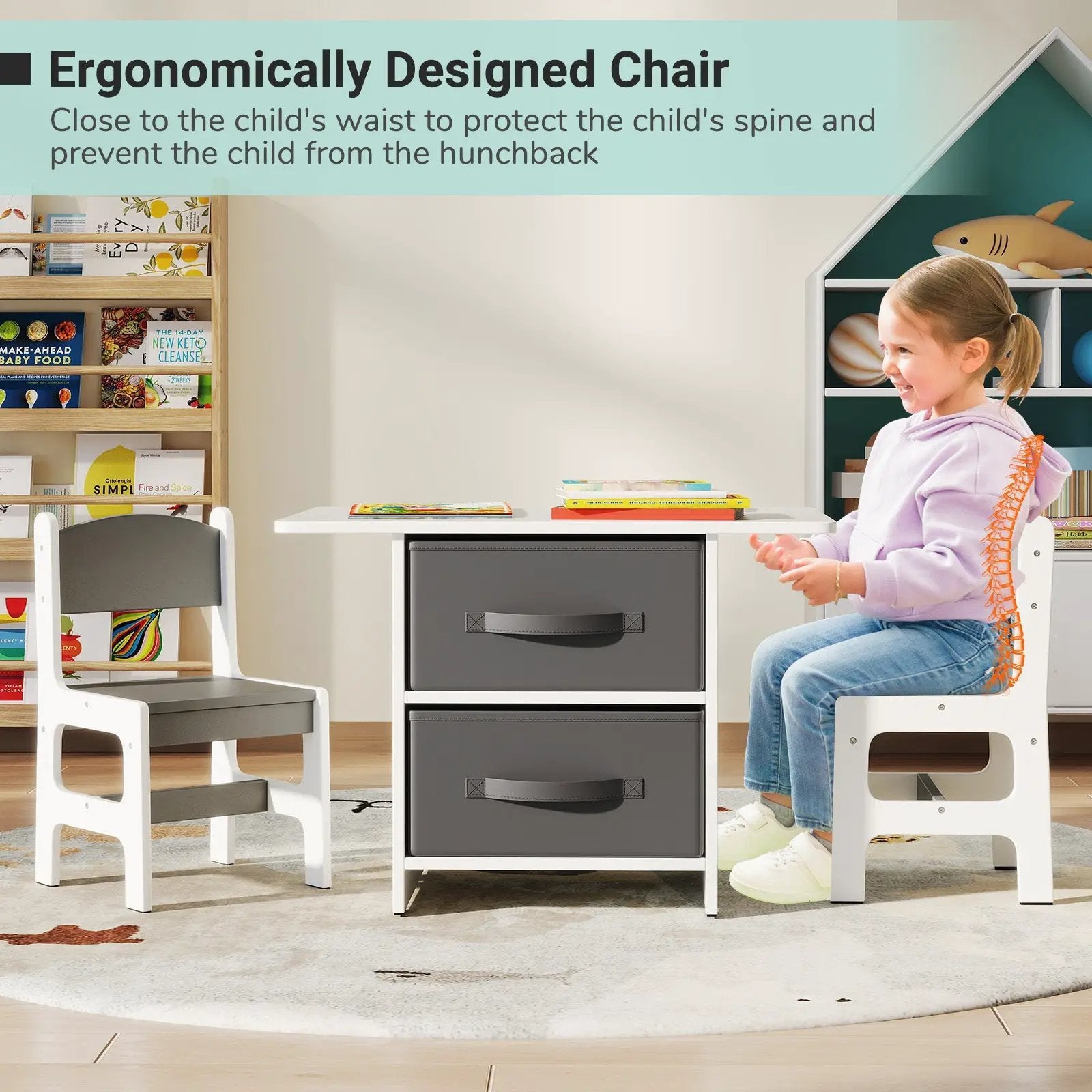 Kids Table and 2 Chairs Set Removable Storage Drawers by DirectDeals