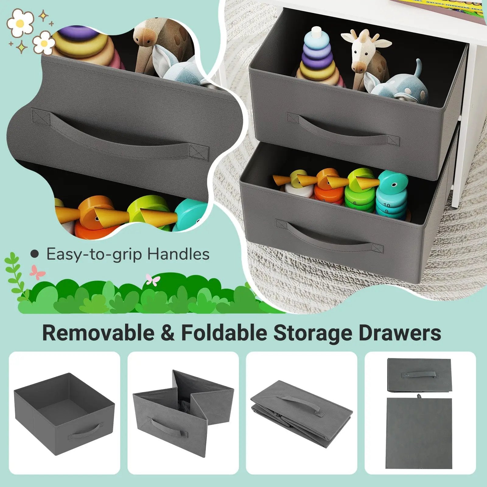 Kids Table and 2 Chairs Set Removable Storage Drawers by DirectDeals