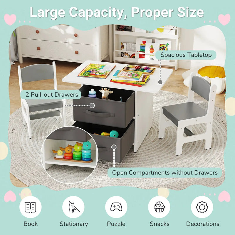 Kids Table and 2 Chairs Set Removable Storage Drawers by DirectDeals