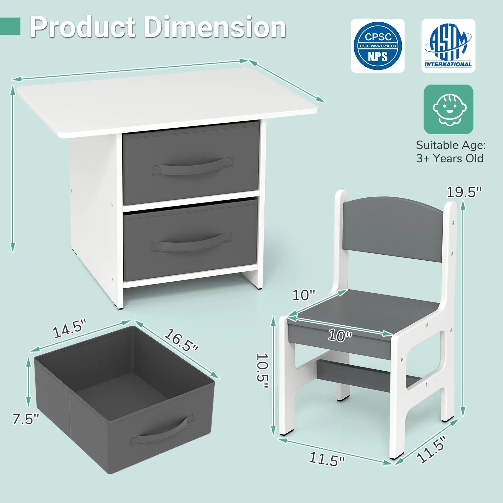 Kids Table and 2 Chairs Set Removable Storage Drawers by DirectDeals