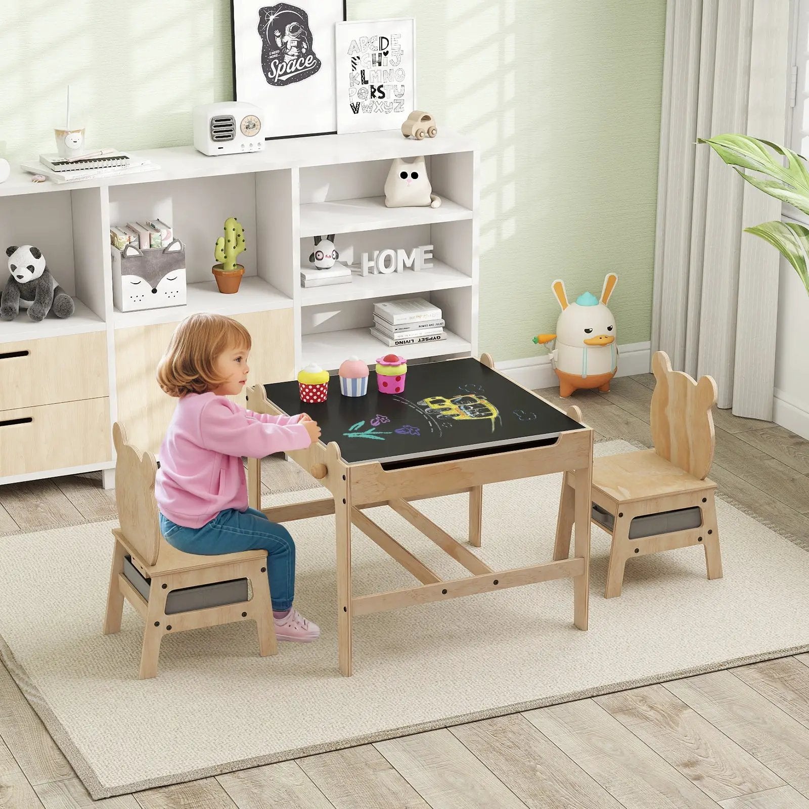 Kids Table and Chair Set with Reversible Whiteboard by DirectDeals