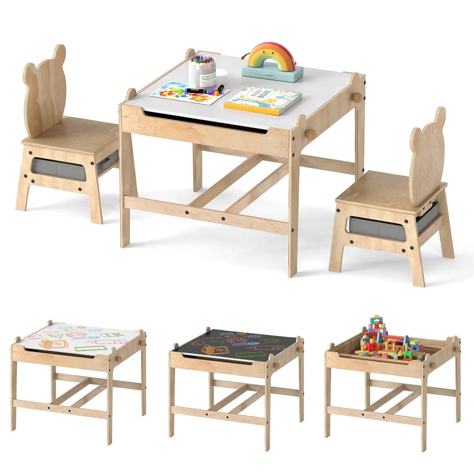 Kids Table and Chair Set with Reversible Whiteboard by DirectDeals
