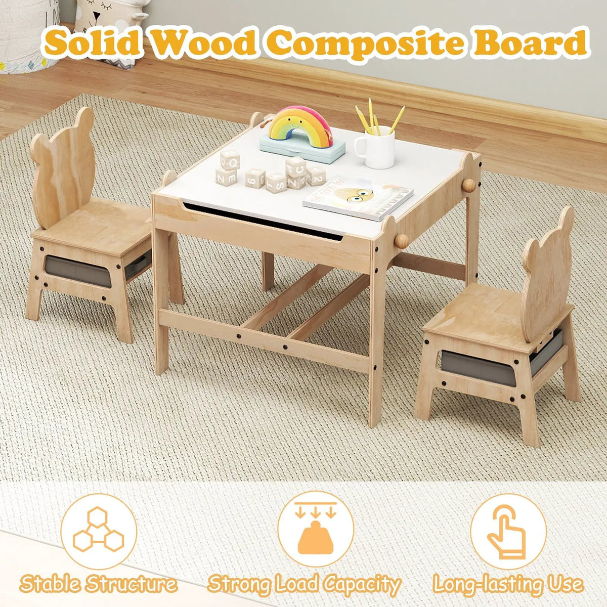 Kids Table and Chair Set with Reversible Whiteboard by DirectDeals