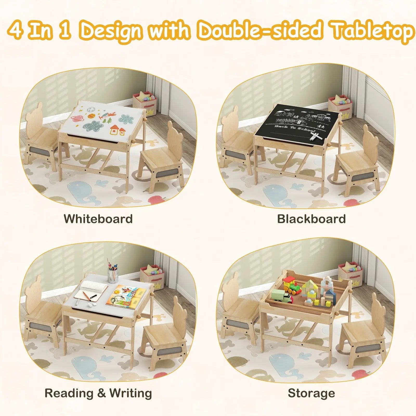 Kids Table and Chair Set with Reversible Whiteboard by DirectDeals