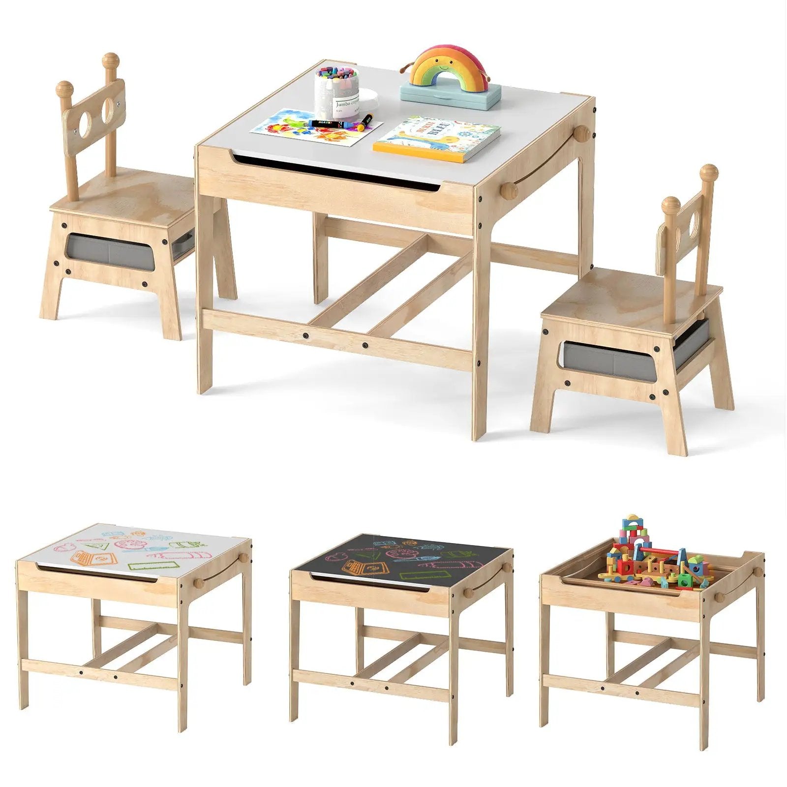 Kids Table and Chair Set with Reversible Whiteboard by DirectDeals