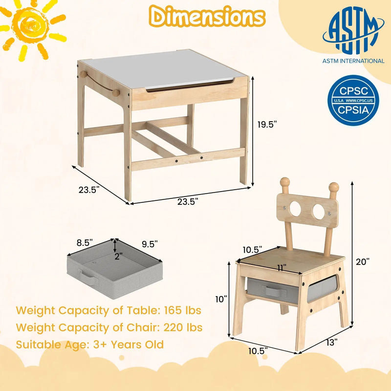 Kids Table and Chair Set with Reversible Whiteboard by DirectDeals