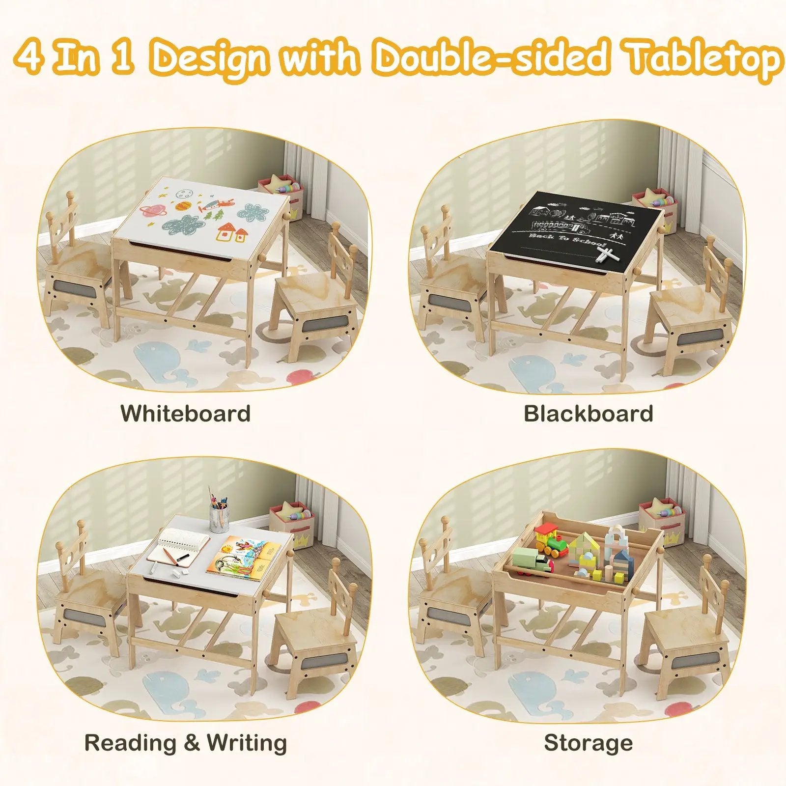 Kids Table and Chair Set with Reversible Whiteboard by DirectDeals