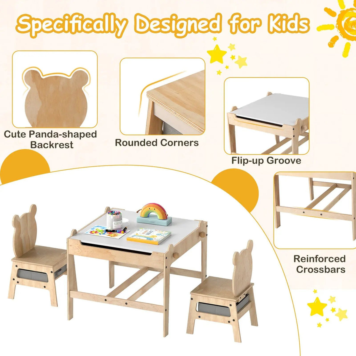 Kids Table and Chair Set with Reversible Whiteboard by DirectDeals