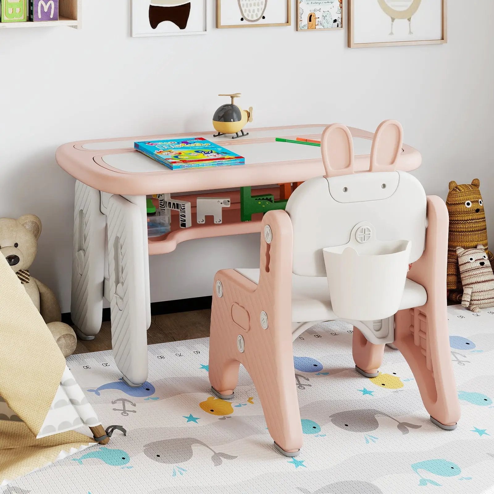 Kids Table and Chair Set with Flip-Top Bookshelf by DirectDeals