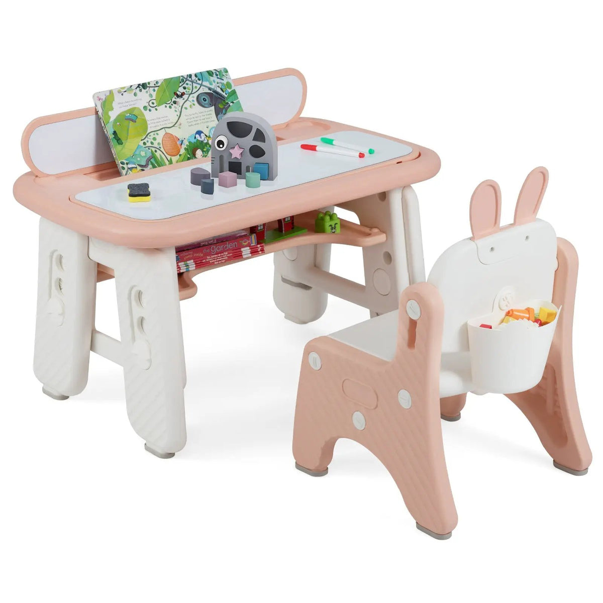 Kids Table and Chair Set with Flip-Top Bookshelf by DirectDeals