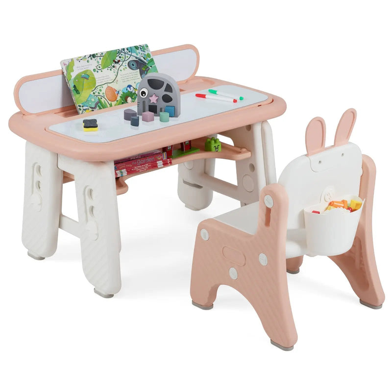 Kids Table and Chair Set with Flip-Top Bookshelf by DirectDeals