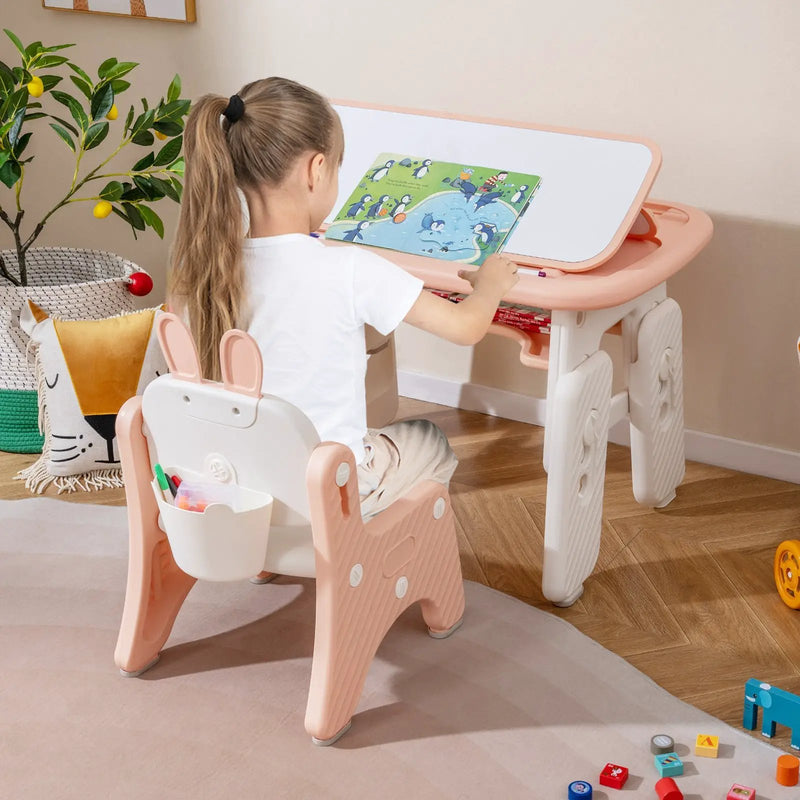 Kids Table and Chair Set with Flip-Top Bookshelf by DirectDeals